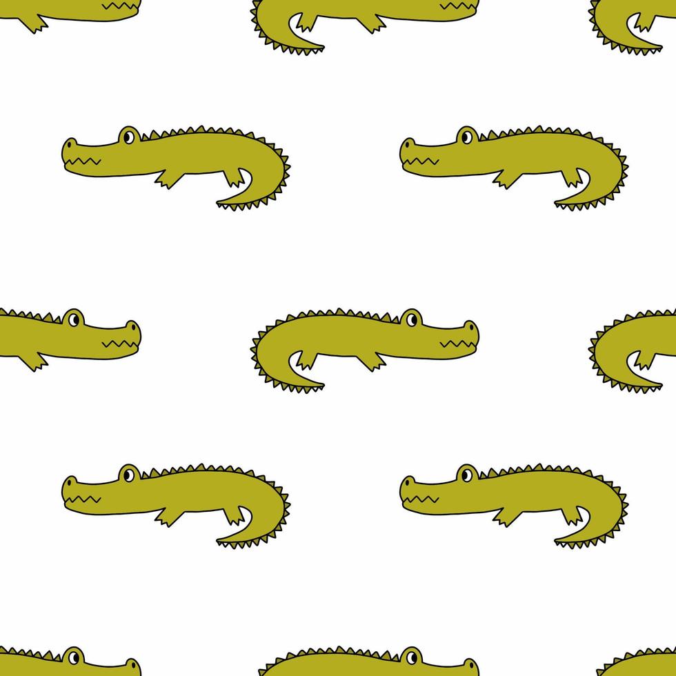 nahtlose Muster im Kindergarten. süßes Krokodil auf weißem Hintergrund. afrikanisches Tier. Hintergrund zum Bedrucken von Babystoffen. endlose Tapete. vektor