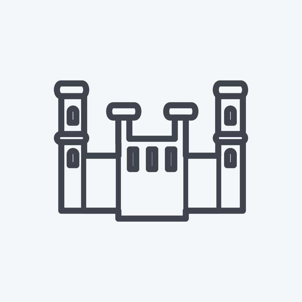 slottsikonen i trendig linjestil isolerad på mjuk blå bakgrund vektor