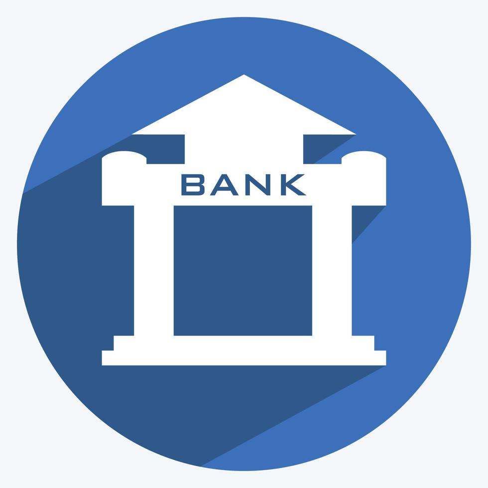 Banksymbol im trendigen langen Schattenstil isoliert auf weichem blauem Hintergrund vektor