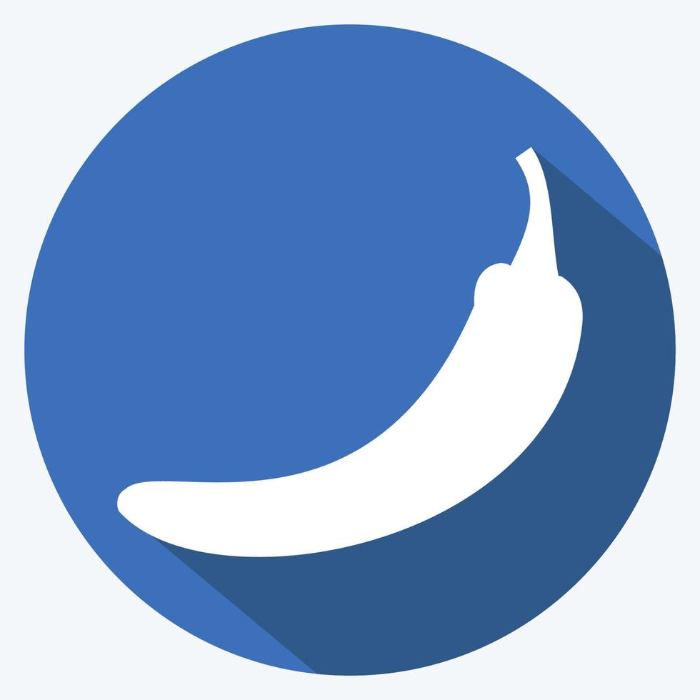 Bananen-Symbol im trendigen langen Schattenstil isoliert auf weichem blauem Hintergrund vektor