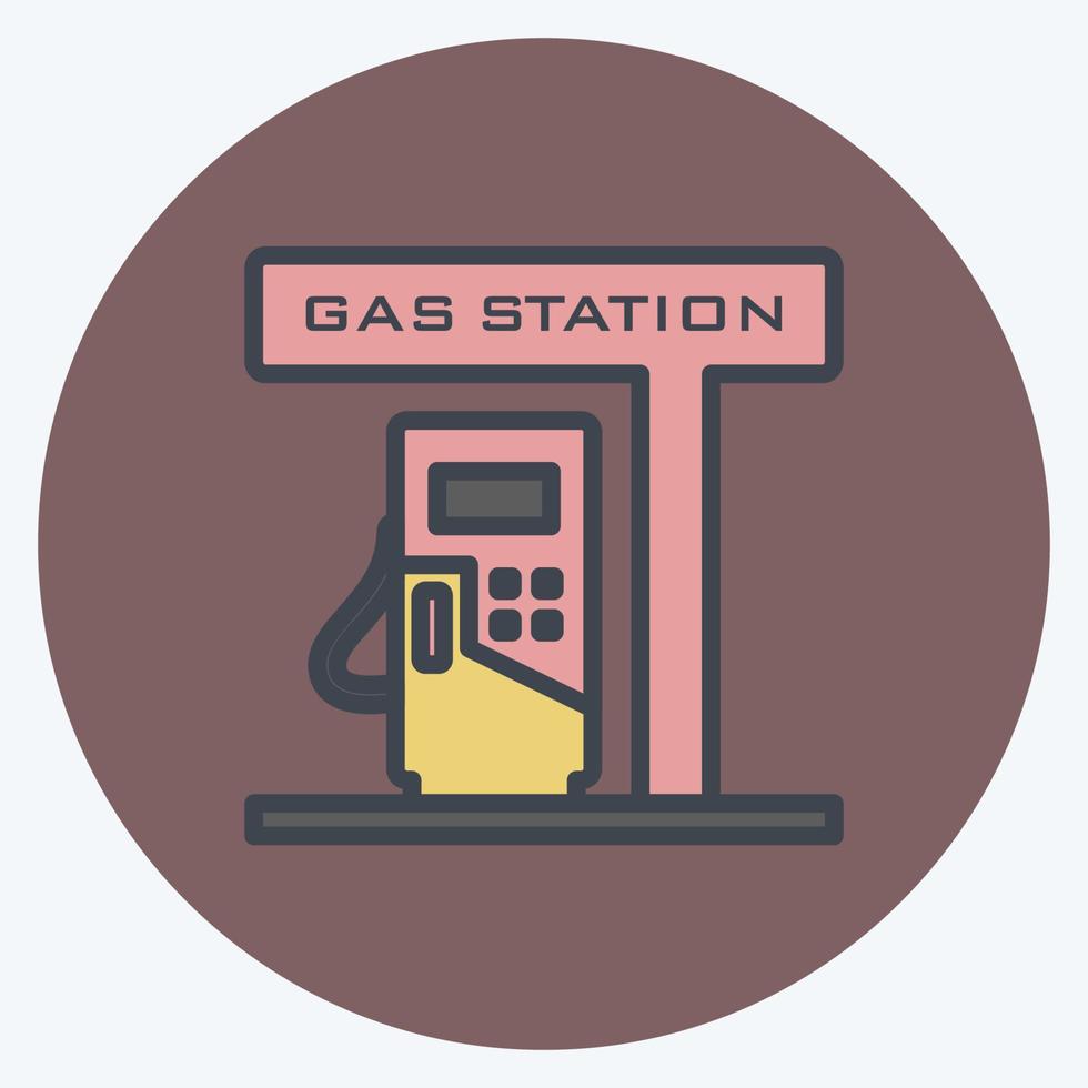 bensinstation ikon i trendig färg mate stil isolerad på mjuk blå bakgrund vektor
