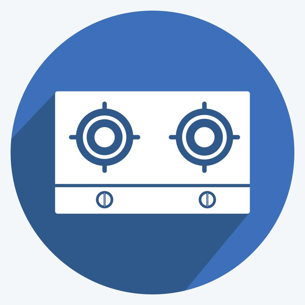 matlagning spis ikon i trendiga långa skugga stil isolerad på mjuk blå bakgrund vektor