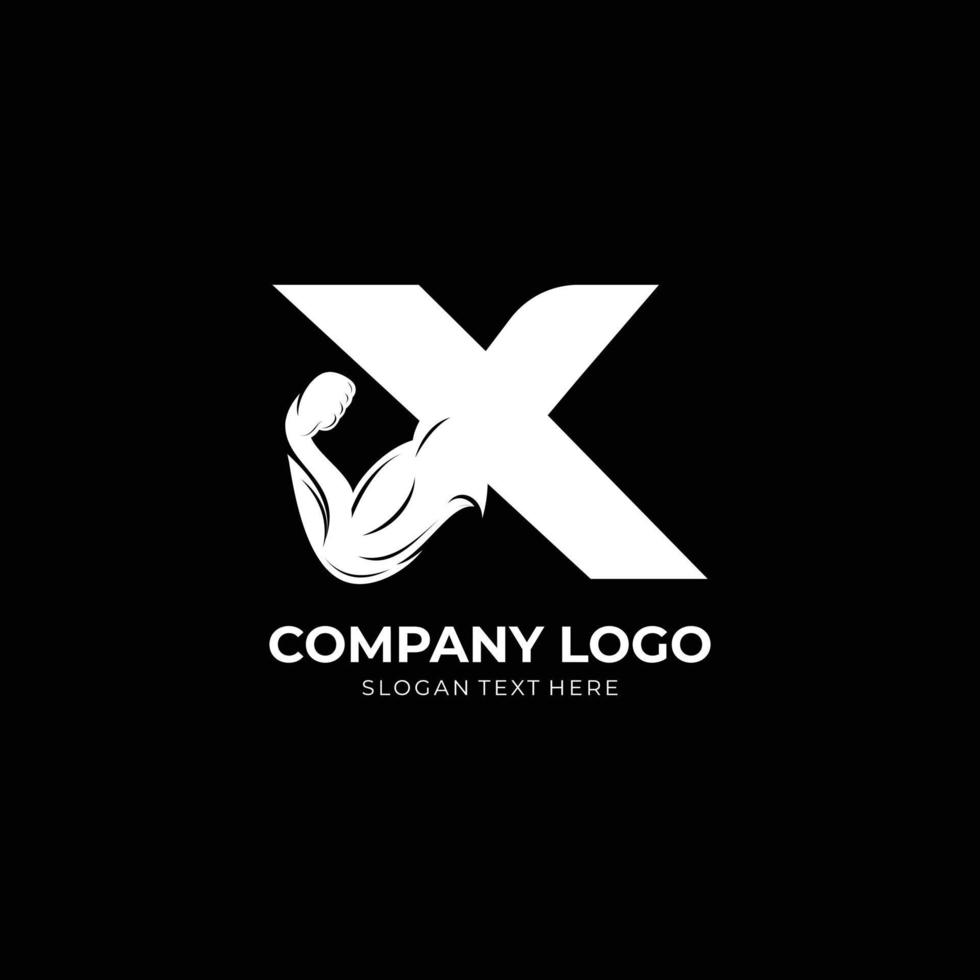 bokstaven x logotyp med skivstång bicep. gym logotyp. love fitness logotyp mall. fitness vektor logotyp design för gym och fitness