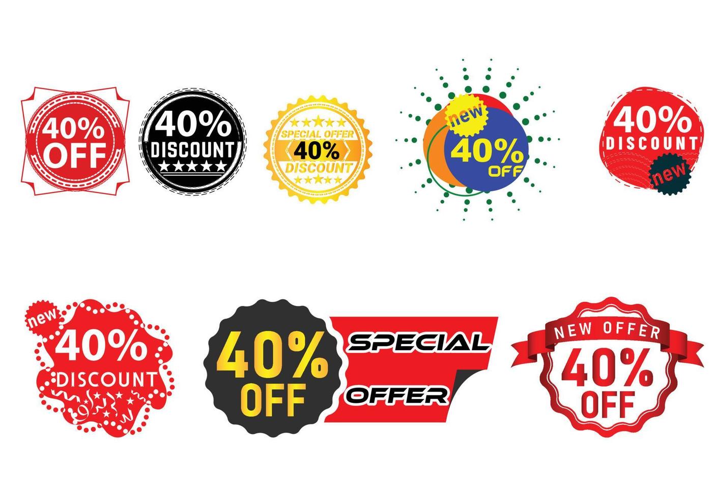 40 Prozent Rabatt neues Angebot Logo und Icon-Design-Bundle vektor