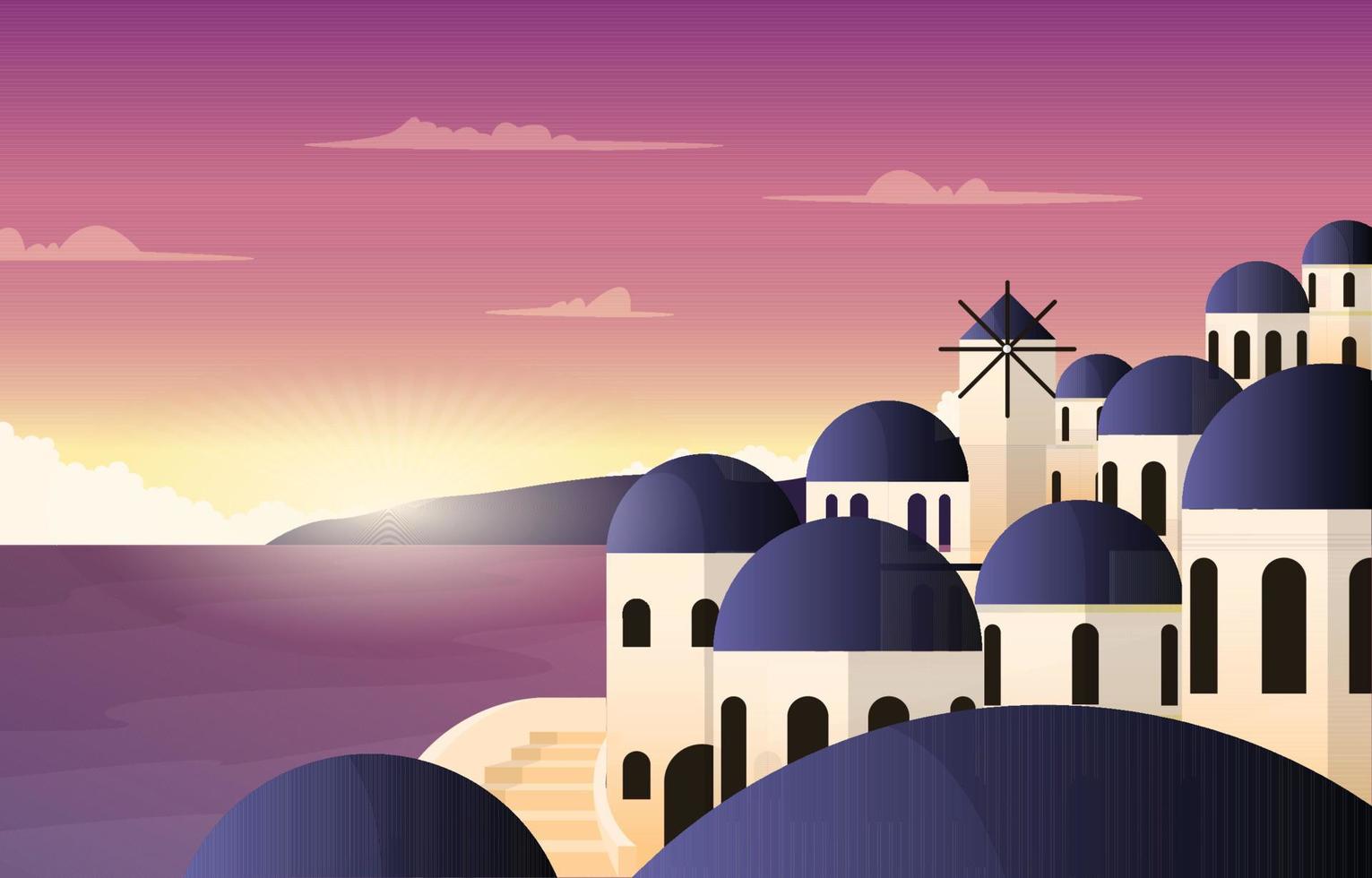 soluppgång morgon santorini havet grekisk sommar semester resor turism vy vektor