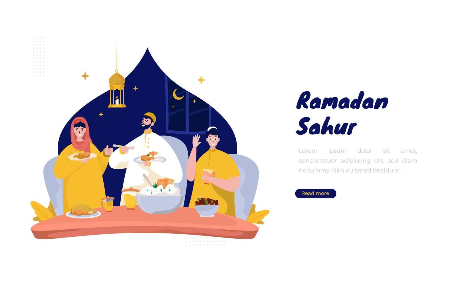 muslimsk familj iftar part ramadan illustration koncept vektor