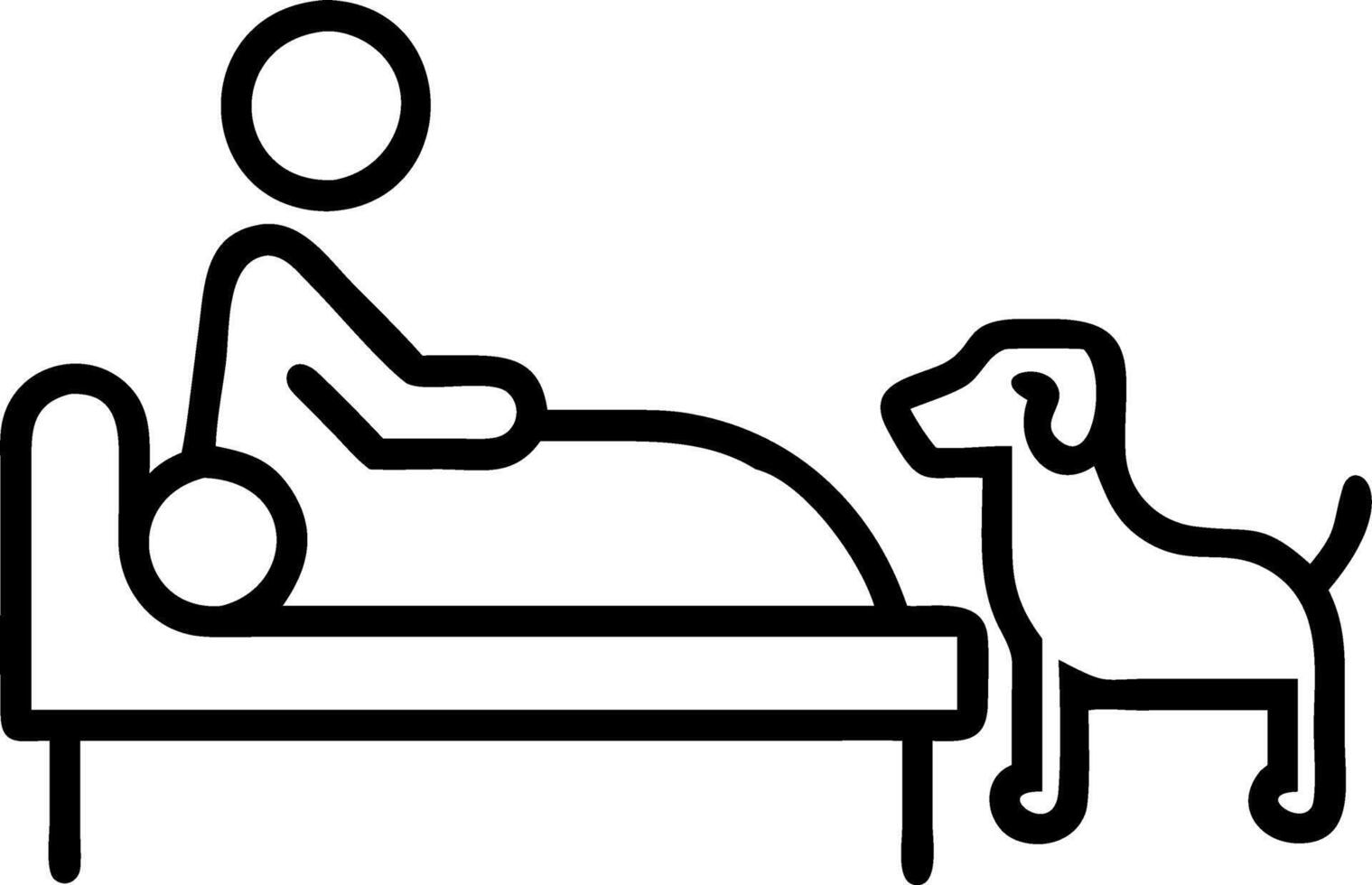 geduldig lächelnd wie Therapie Hund sitzt neben Krankenhaus Bett vektor