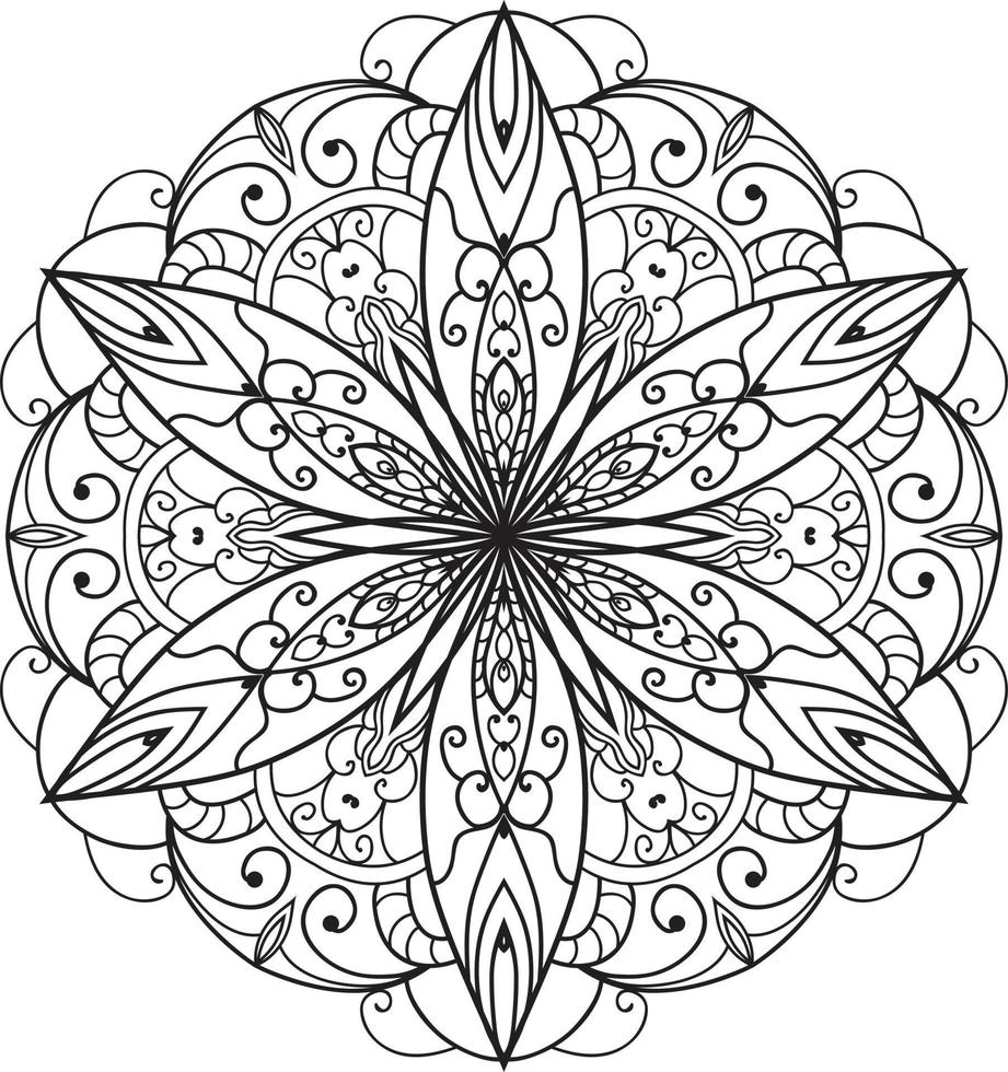 Blumen-Mandala-Malseite auf weißem freien Vektor