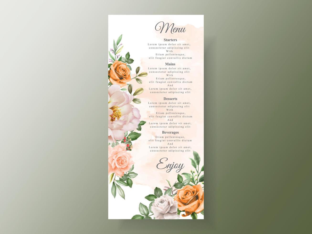 vackert bröllopsinbjudningskort med elegant blomma och löv akvarell vektor