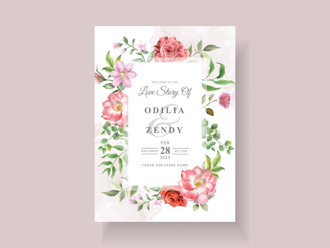 elegante Hochzeitseinladungsschablone mit schönem Blumenmuster vektor