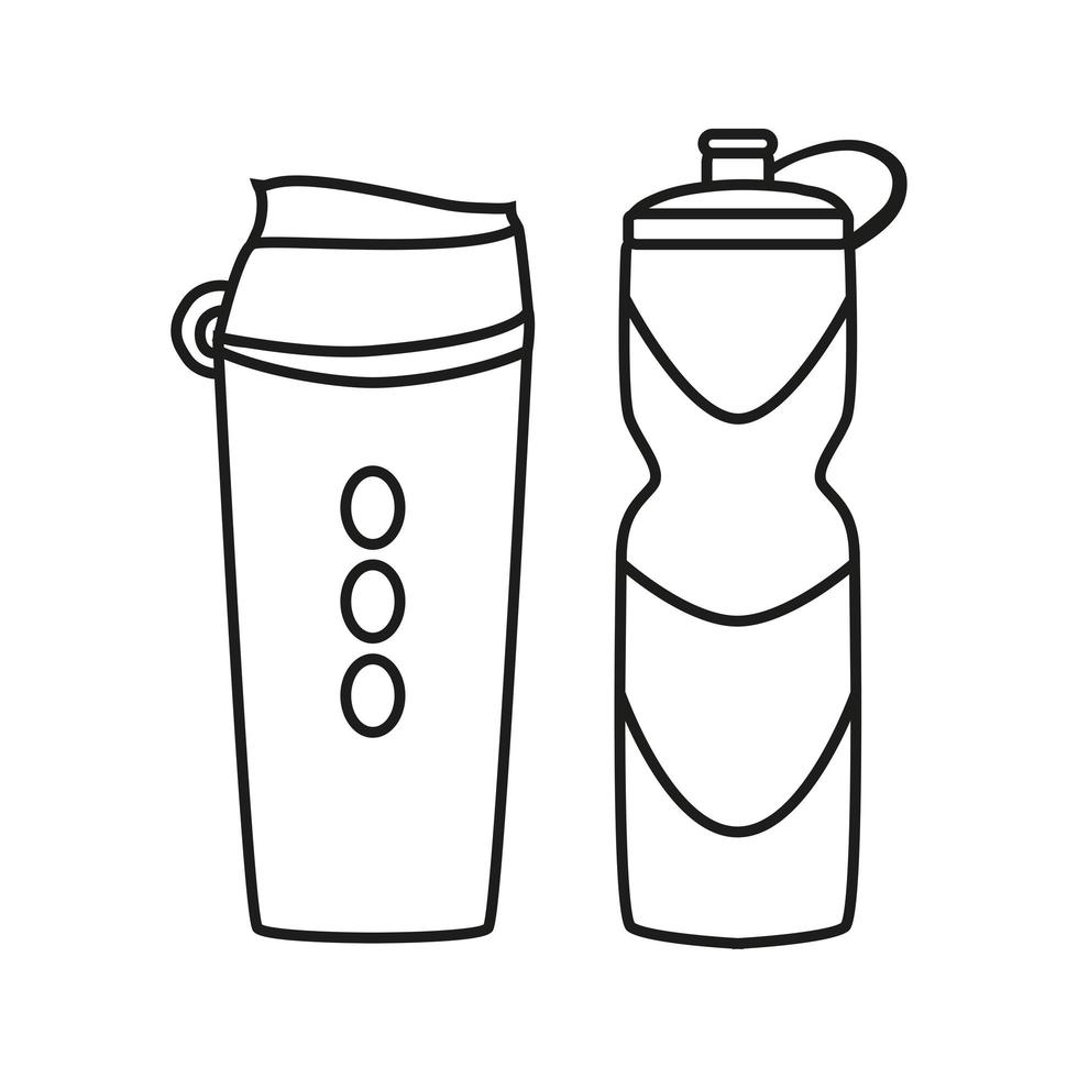 Sport-Fitness-Getränk in der Flasche. Sportwasserflaschen für Trinkwasser oder Proteincocktails. Getränke für Fitness. lineare Vektordarstellung auf weißem Hintergrund. Gekritzel vektor