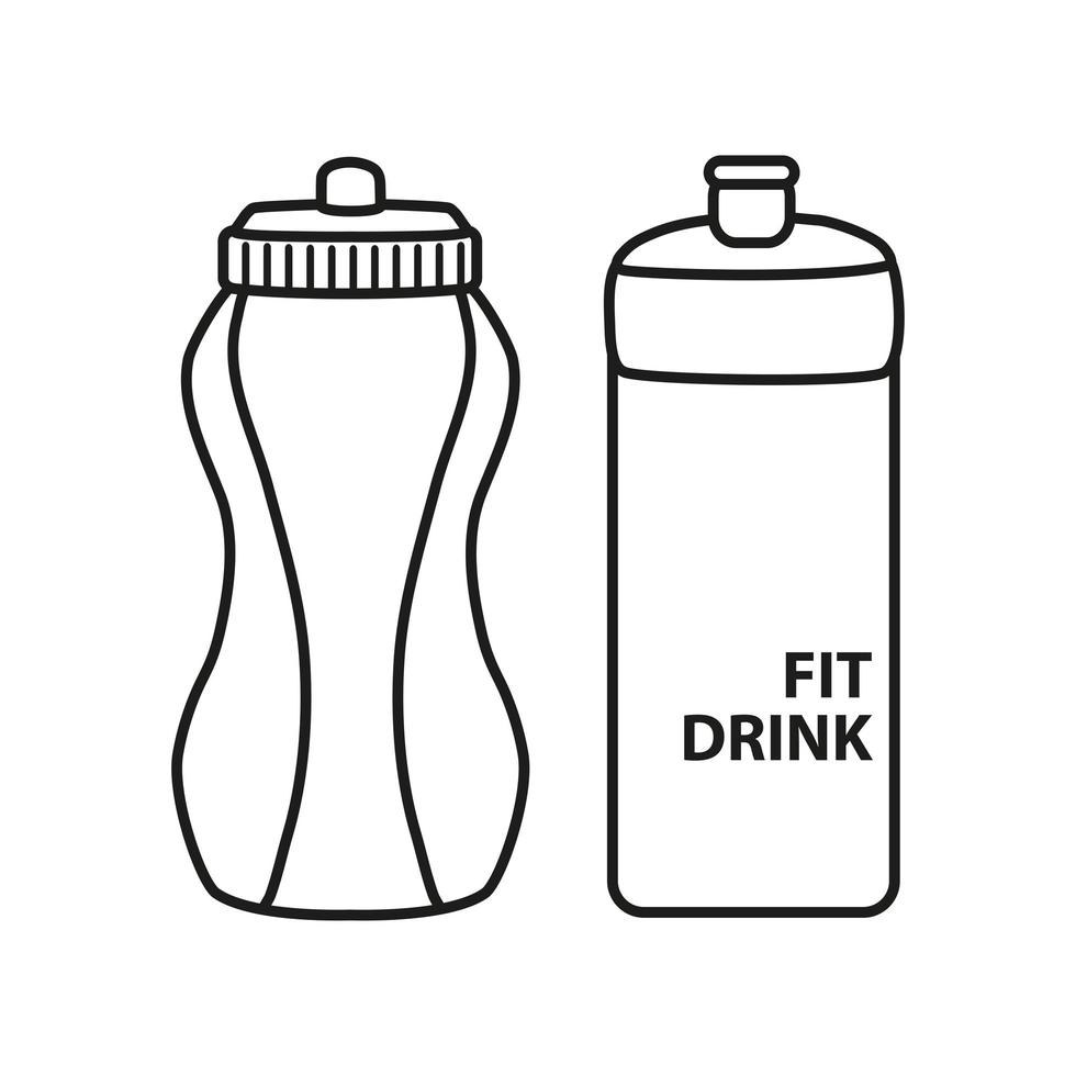 sport fitness drink på flaska. sportvattenflaskor för dryckesvatten eller proteincocktails. drycker för fitness. linjär vektorillustration på vit bakgrund. klotter vektor