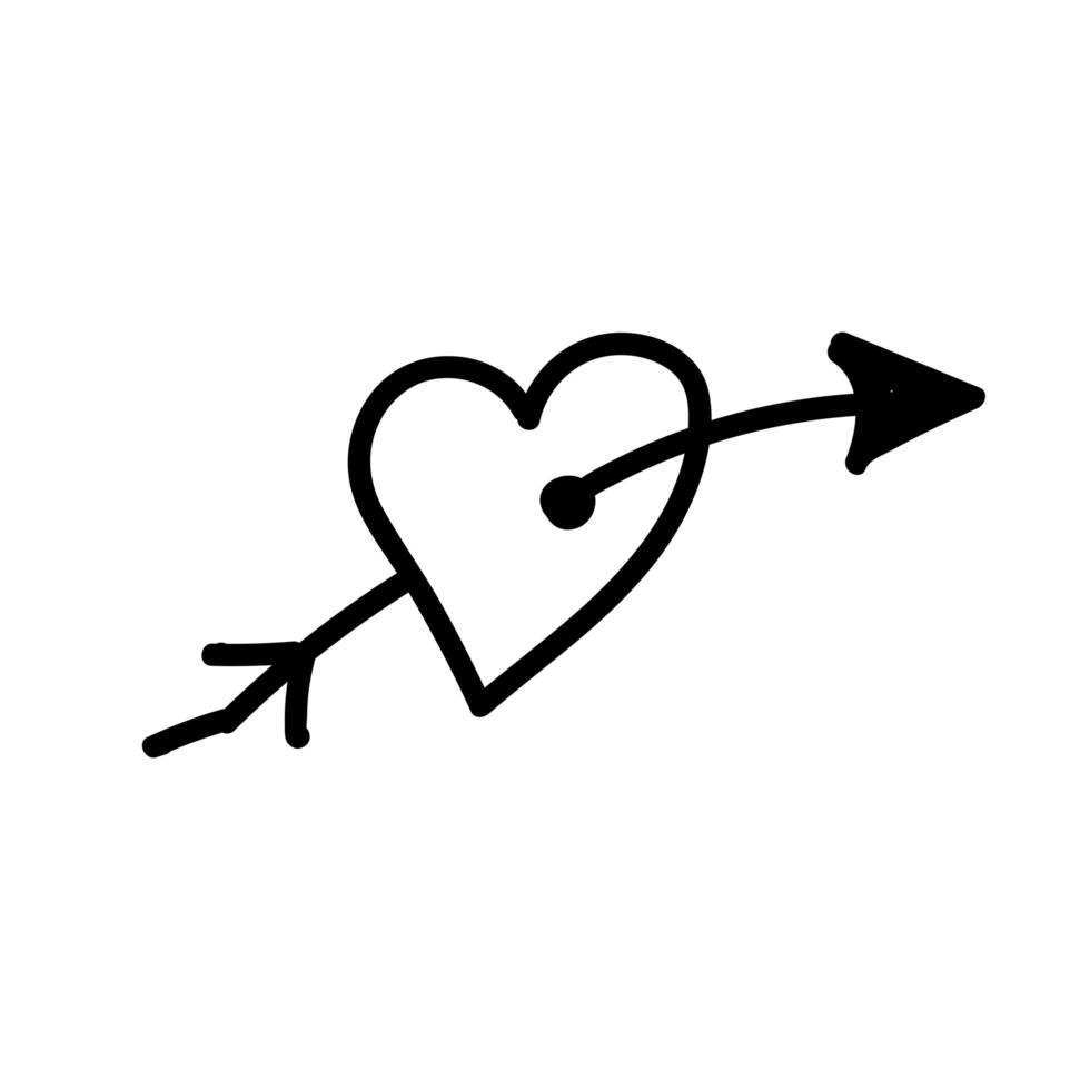 linjär doodle pil med hjärta. kärlekspekare, bana, som. vektor designelement för sociala medier, alla hjärtans dag och romantiska mönster