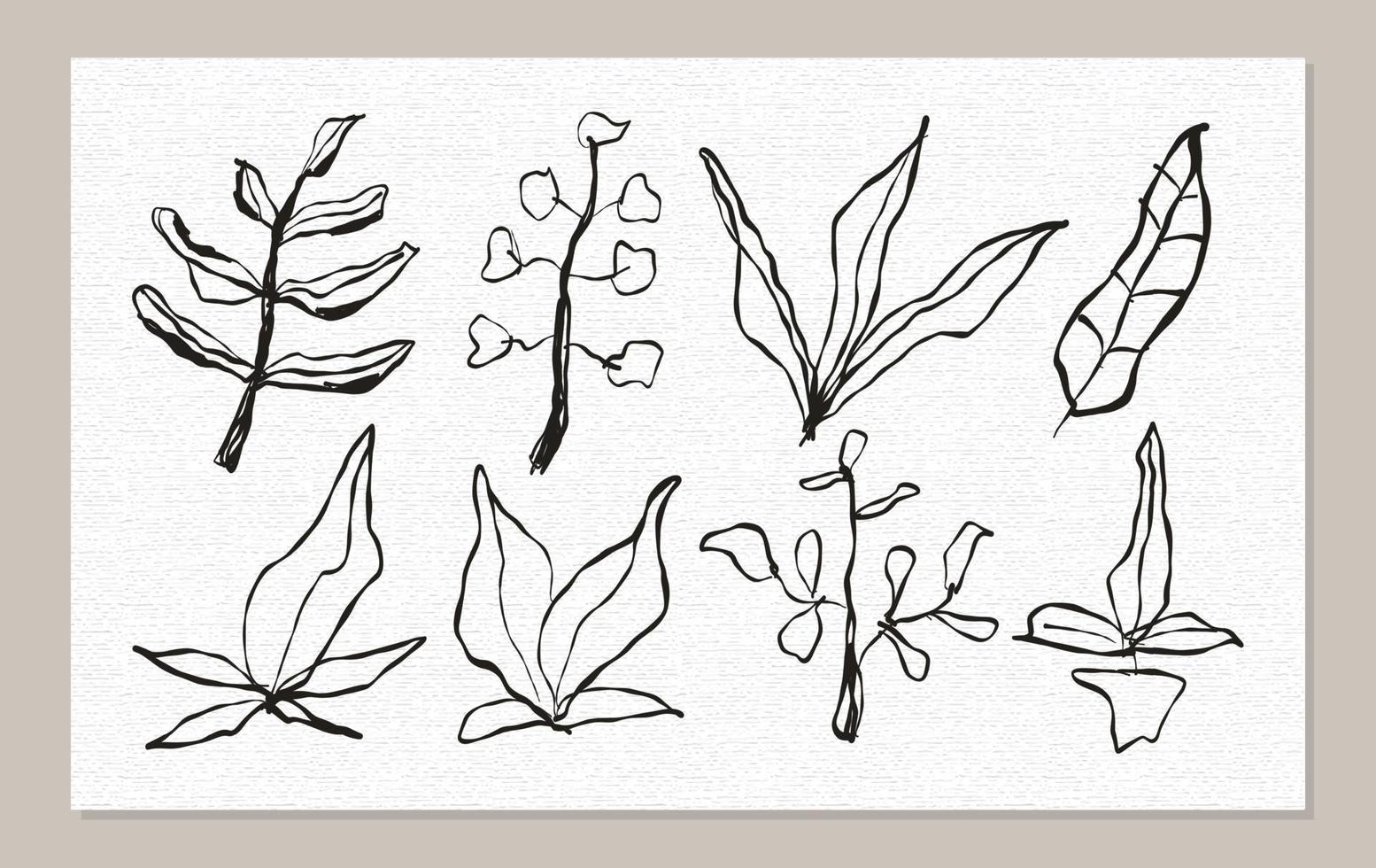 uppsättning av abstrakt blommig form. handritad bläck borste doodle dekoration. vektor ritning illustration