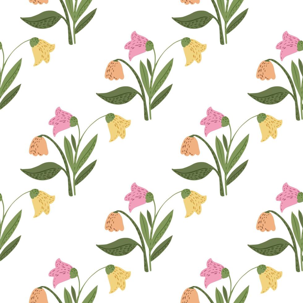 isolerade vintage blommor seamless mönster. doodle enkel botanisk prydnad i rosa och gula knoppar. vit bakgrund. vektor