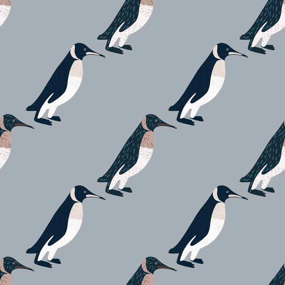dekoratives, niedliches, nahtloses Tiermuster mit einfachen Pinguin-Silhouetten. Blauer Hintergrund. vektor