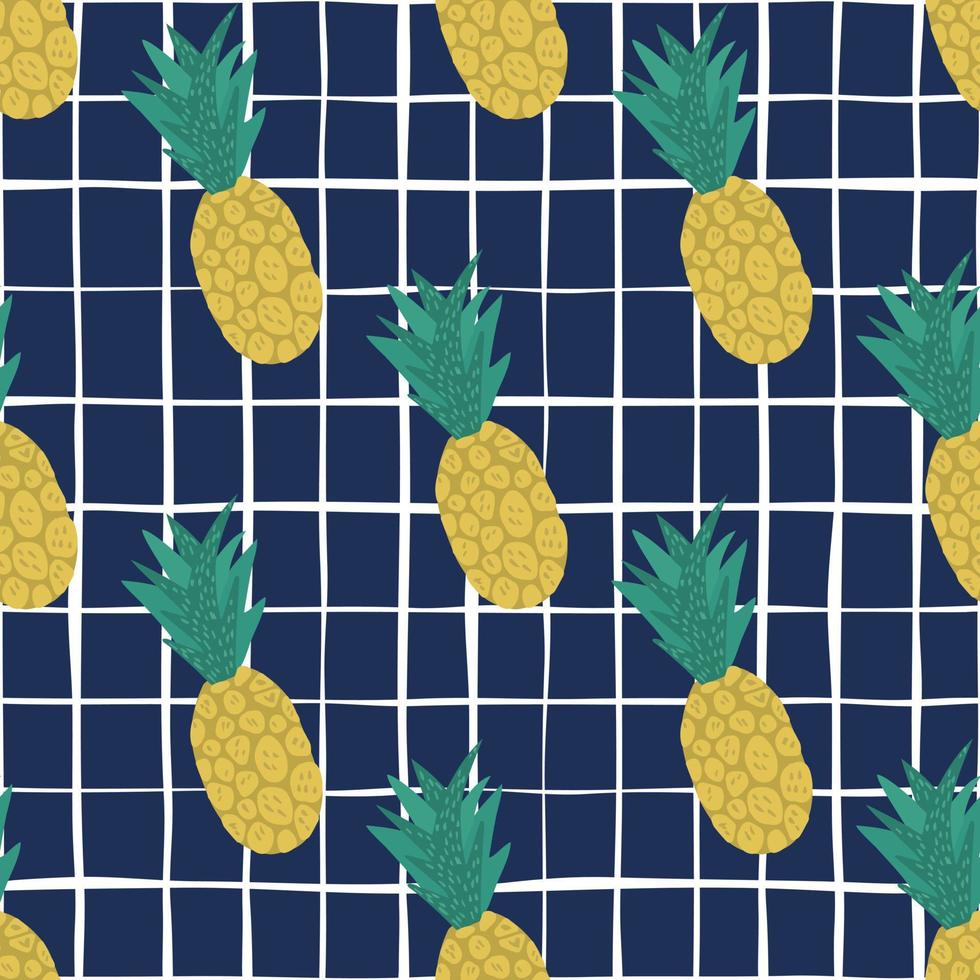 doodle ananas seamless mönster på linjer bakgrund. sommar tropiska frukter tapeter. ekologisk frukt. dekorativ bakgrund vektor