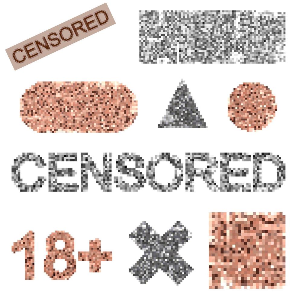 uppsättning av censurerad oskärpa effekt symbol. naken hud pixeliserad. censurera mosaikdesign. vektor
