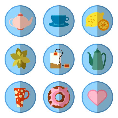 Icon set mit Tee im flachen Stil vektor
