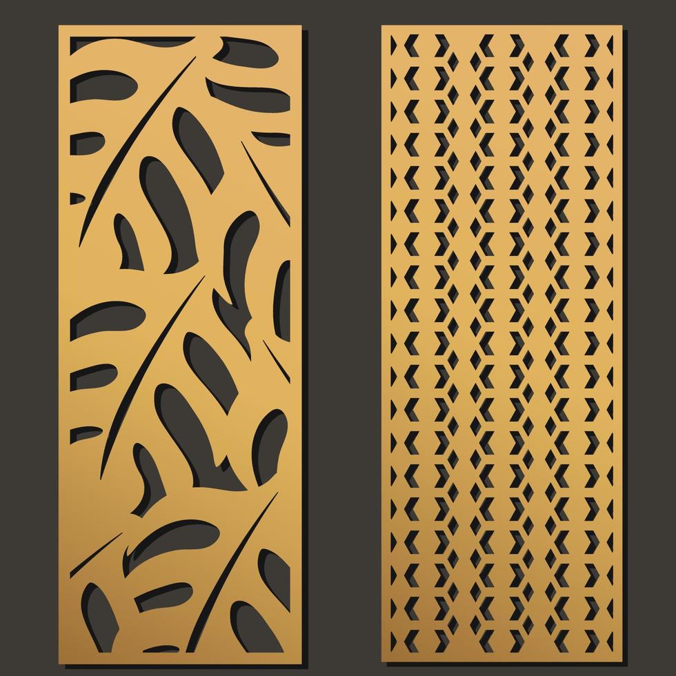 laserskurna mallpaneler set. stansade geometriska mönster rektangelform för metall, trä, papper, gravyr, stencil. vektor illustration design.