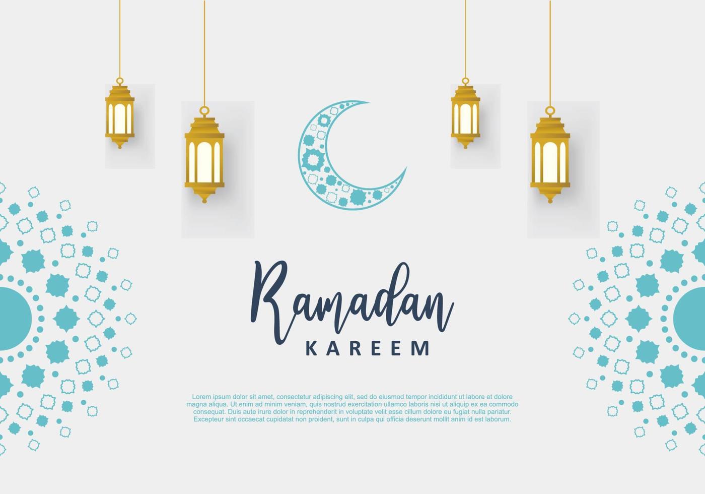 ramadan kareem med islamisk prydnad halvmåne och gyllene lykta vektor