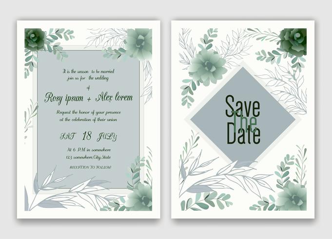 Grün-Hochzeits-Einladung, Schablonen-Eukalyptus-Hochzeits-Einladung. vektor