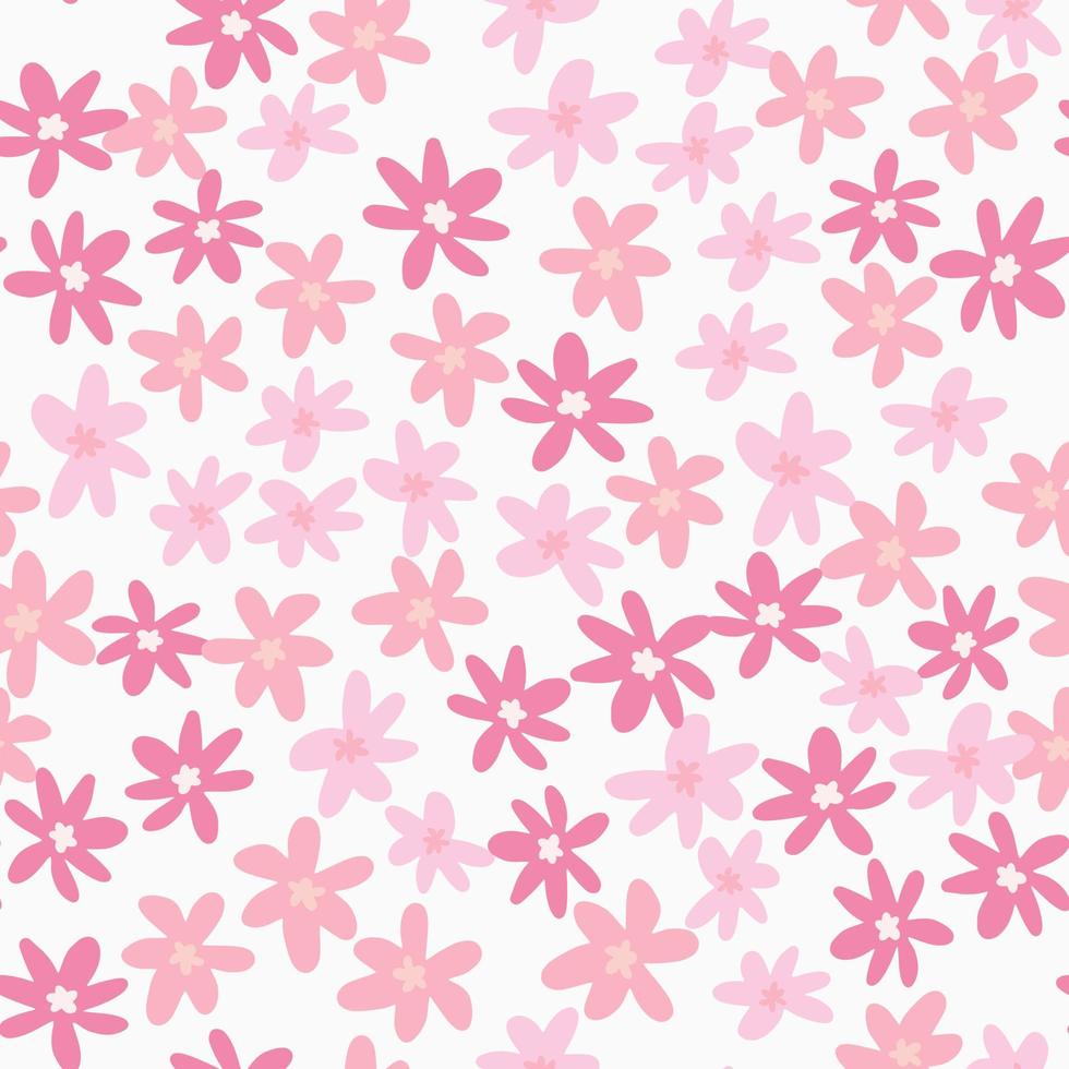 isolerade blommönster med rosa kamomillblommor på vit bakgrund. naiv doodle bakgrund. vektor