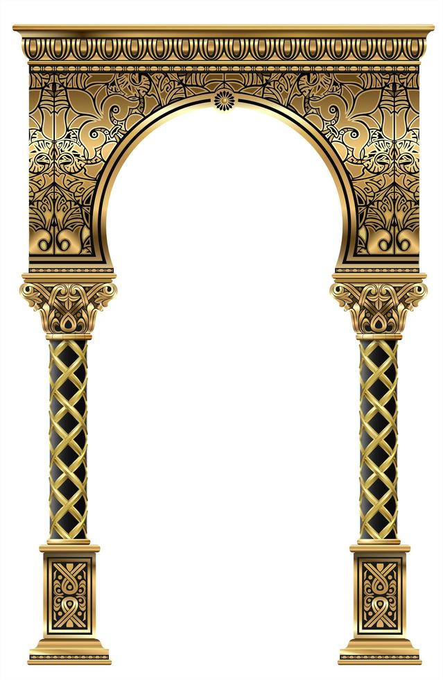 goldenes klassisches Luxusbogenportal mit Säulen vektor