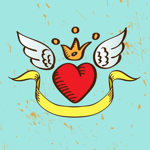 Flytande Rött Hjärta med Crown Wings vektor