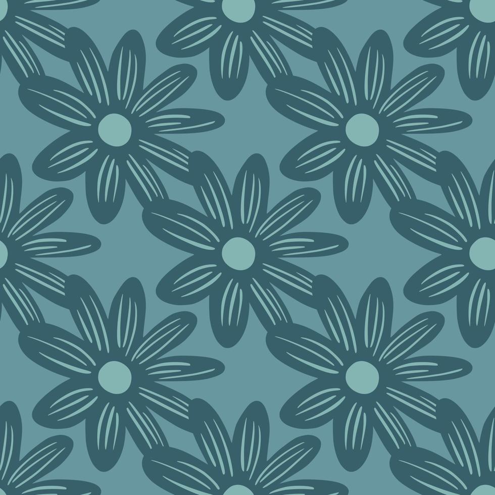 säsongsbetonade sömlösa mönster med dekorativt tryck av daisyblommor. blå bakgrund. blomma prydnad. vektor