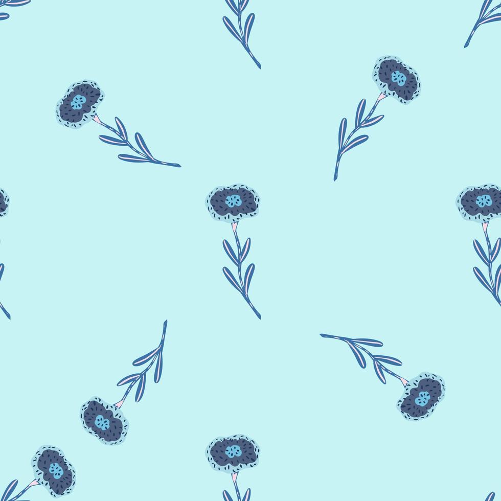 slumpmässigt minimaistiskt sömlöst mönster med marinblå blomsilhuetter. pastell bakgrund. vektor