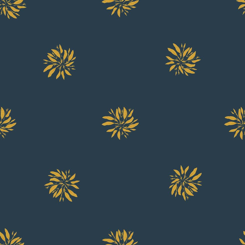 sömlöst mönster i minimalistisk stil med gula bladformar. marinblå mörk bakgrund. vektor