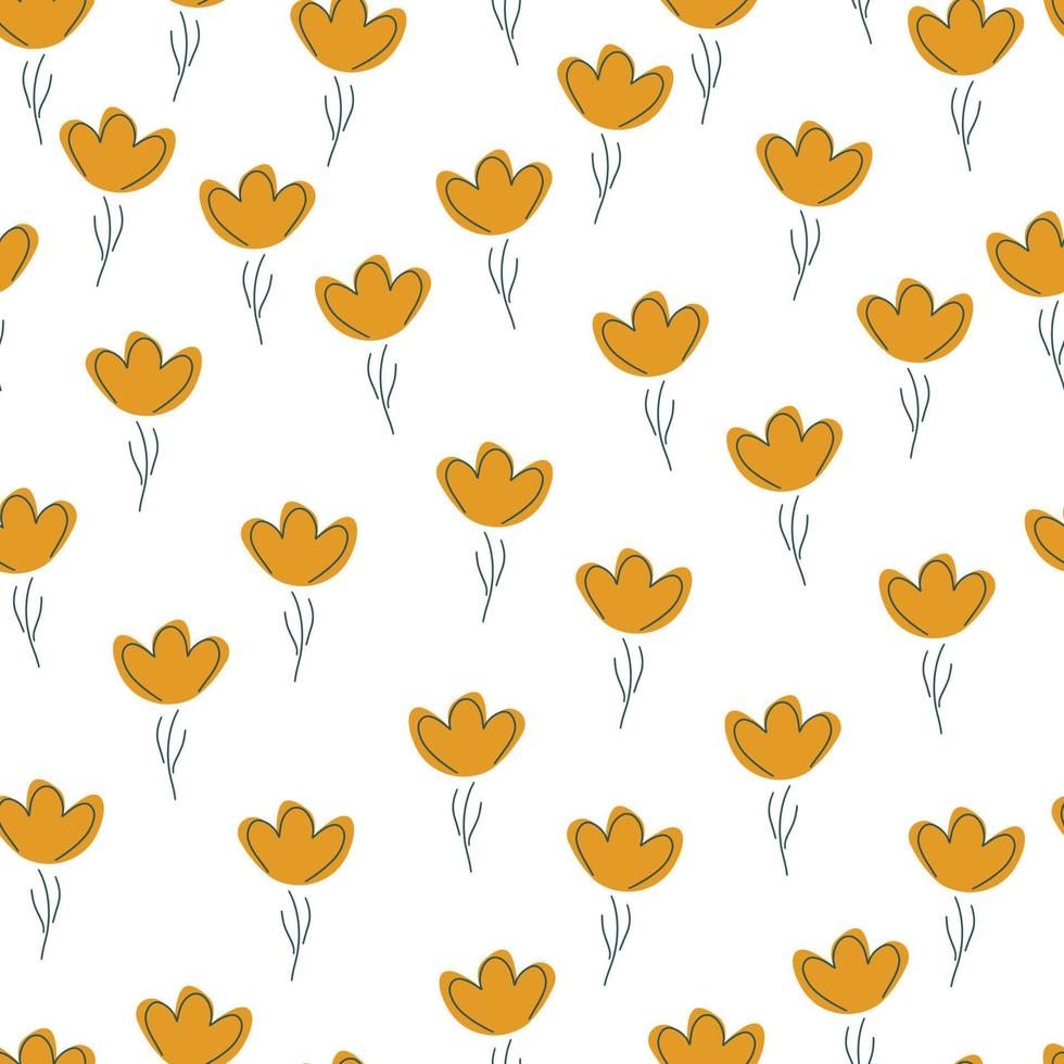 isoliertes nahtloses muster mit kleinen zufälligen orangefarbenen blumenschattenbildverzierungen. weißer Hintergrund. Doodle-Stil. vektor