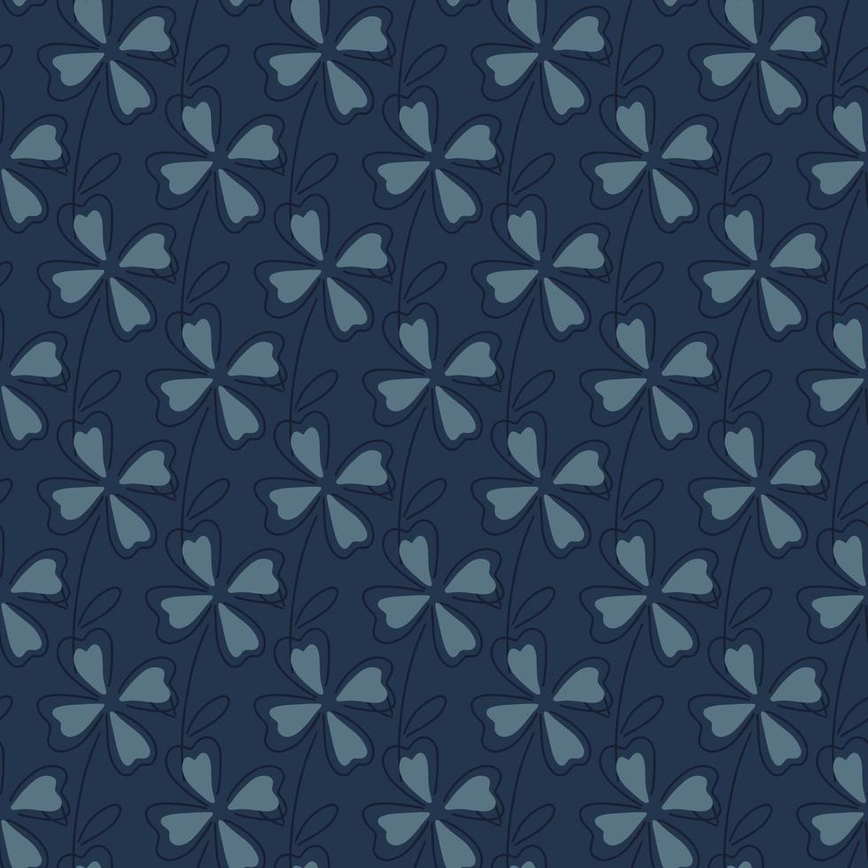 abstrakt dekorativa sömlösa mönster med botaniska klöver blad prydnad. marinblå mörk bakgrund. vektor