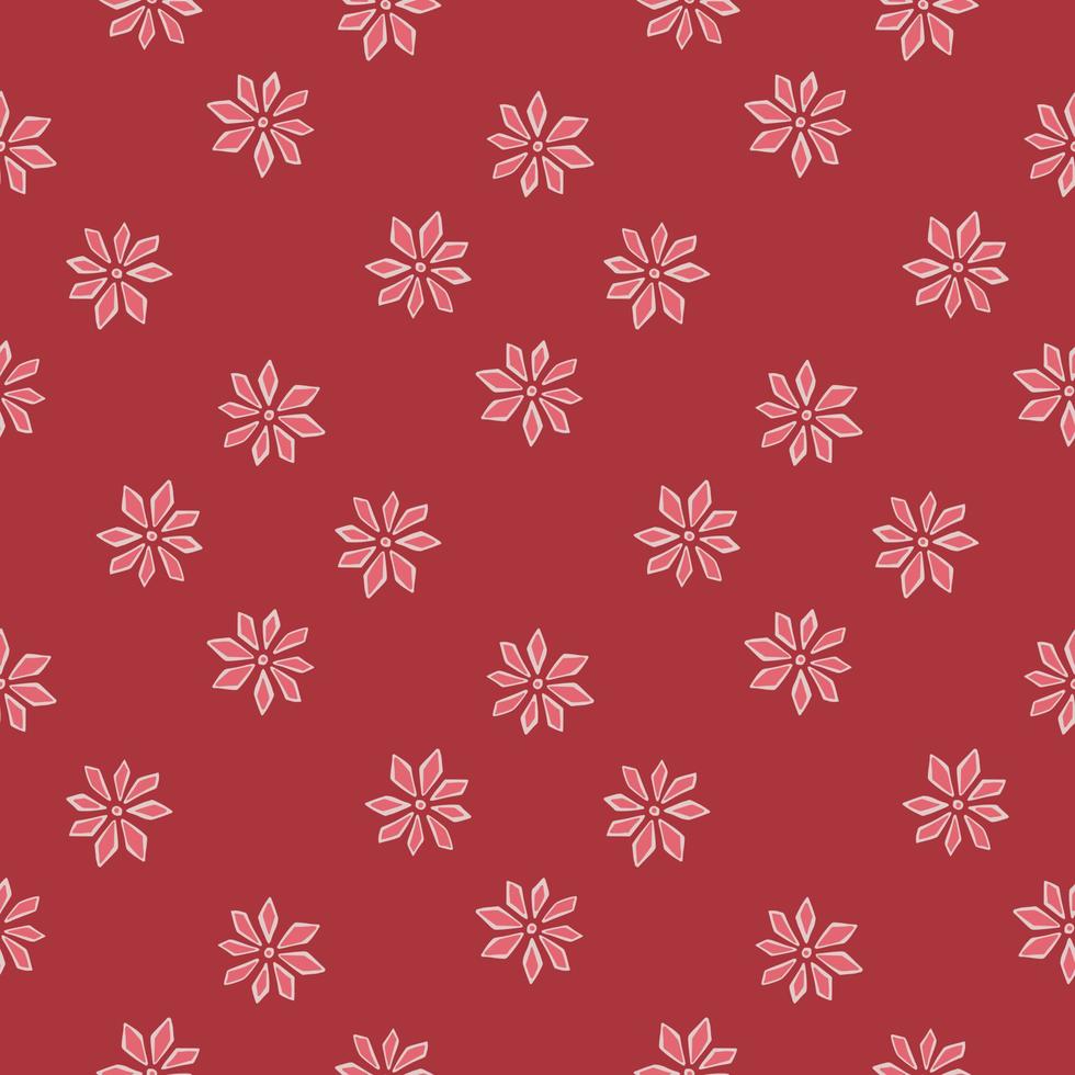 abstraktes nahtloses muster des geometrischen stils mit rosa nelkenblumenverzierung. roter Hintergrund. vektor