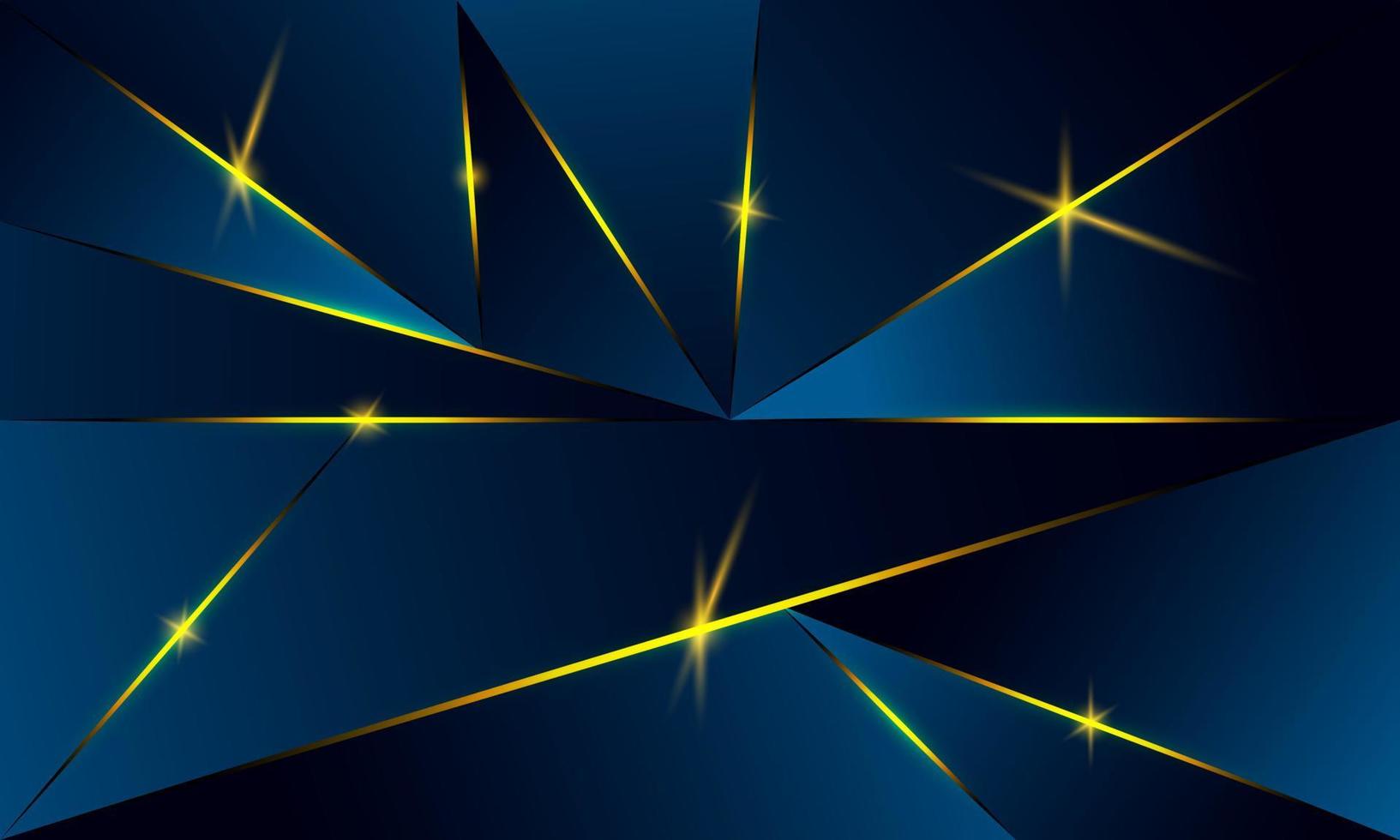 abstrakt blå polygon trianglar form mönster bakgrund med gyllene linje och ljuseffekt lyx stil. illustration vektor design digital teknik koncept.