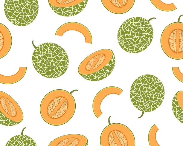 Seamless mönster av färsk cantaloupe melon isolerad på vit bakgrund - Vektor illustration