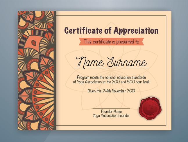 Brown Mandala Bordered Certificate of Appreciation Malldesign vektor