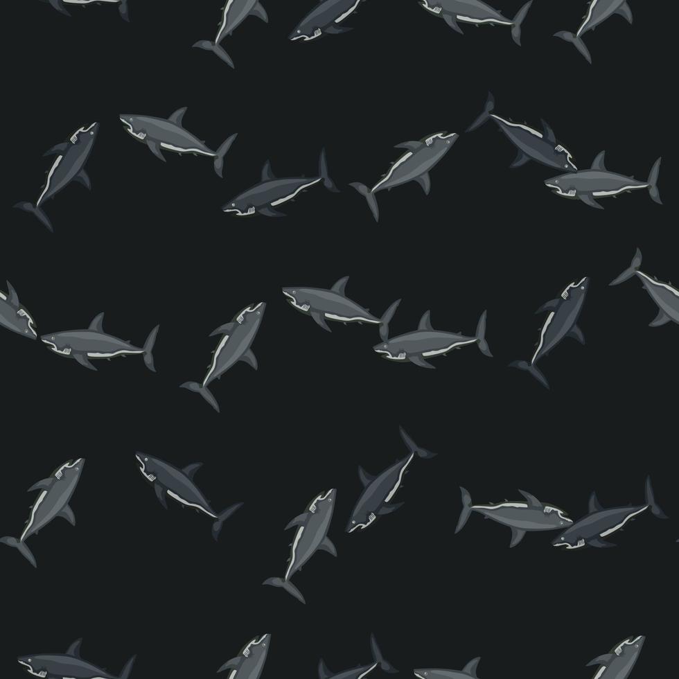 seamless mönster haj på svart bakgrund. textur av marin fisk för alla ändamål. vektor
