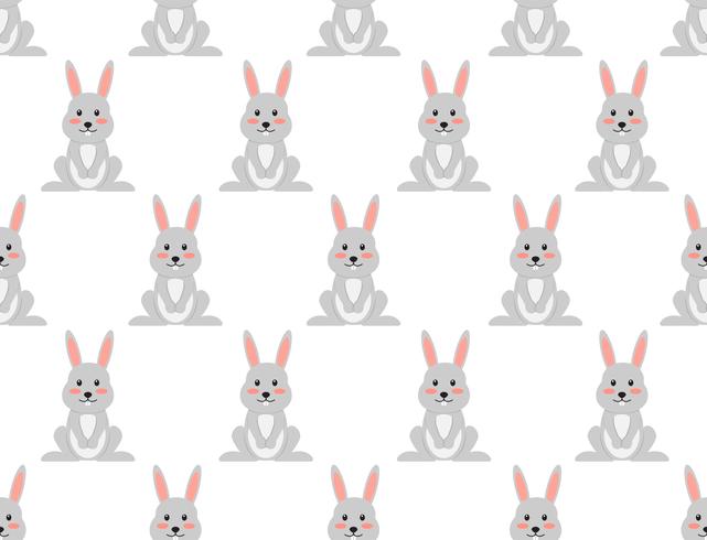 Sömlös mönster av söt tecknad kanin på vit bakgrund - Vektor illustration