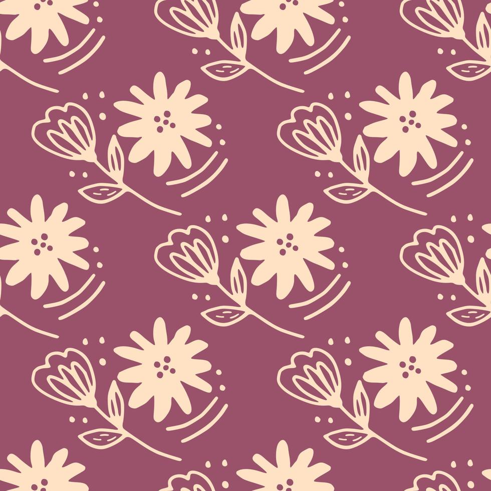 abstrakt blomma seamless mönster i linje konst stil på rosa bakgrund. doodle blommig tapet vektor