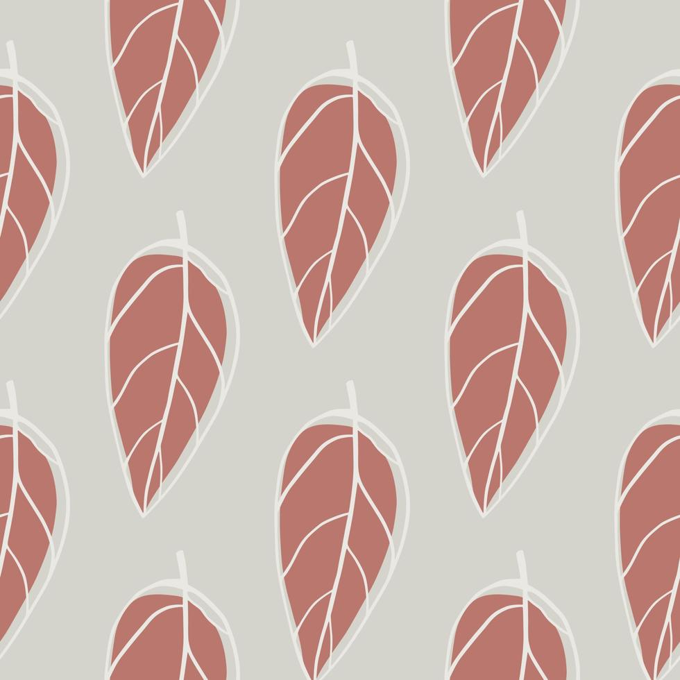 minimalistisches stilisiertes botanisches nahtloses muster mit blättern. abstrakte Umrissverzierung in blassem kastanienbraunem Ton auf grauem Hintergrund. vektor