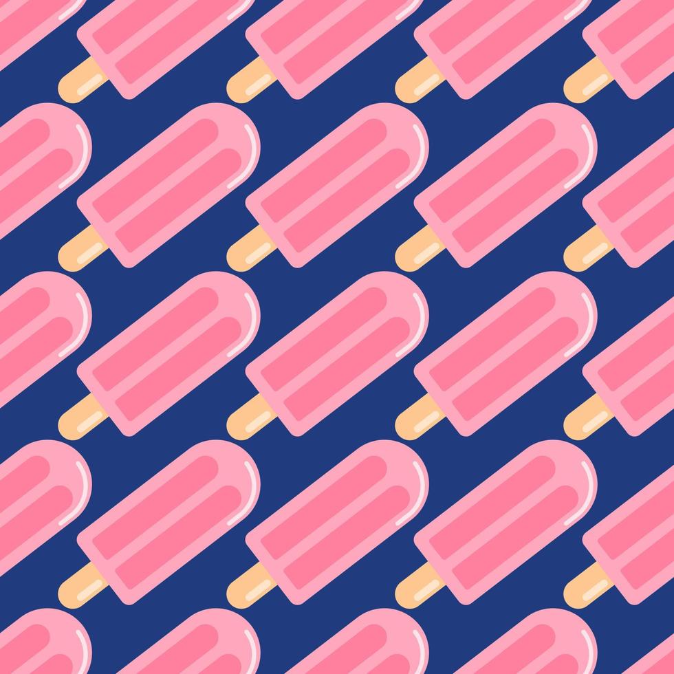 helles nahtloses muster mit fruchteis. Marineblauer Hintergrund und diagonal angeordnete Lebensmittelelemente in rosa Farben. vektor