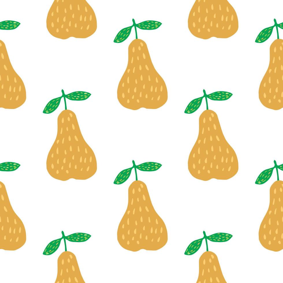 geometriska gula päron sömlösa mönster på vit bakgrund. söta frukter tapeter i doodle stil. v vektor