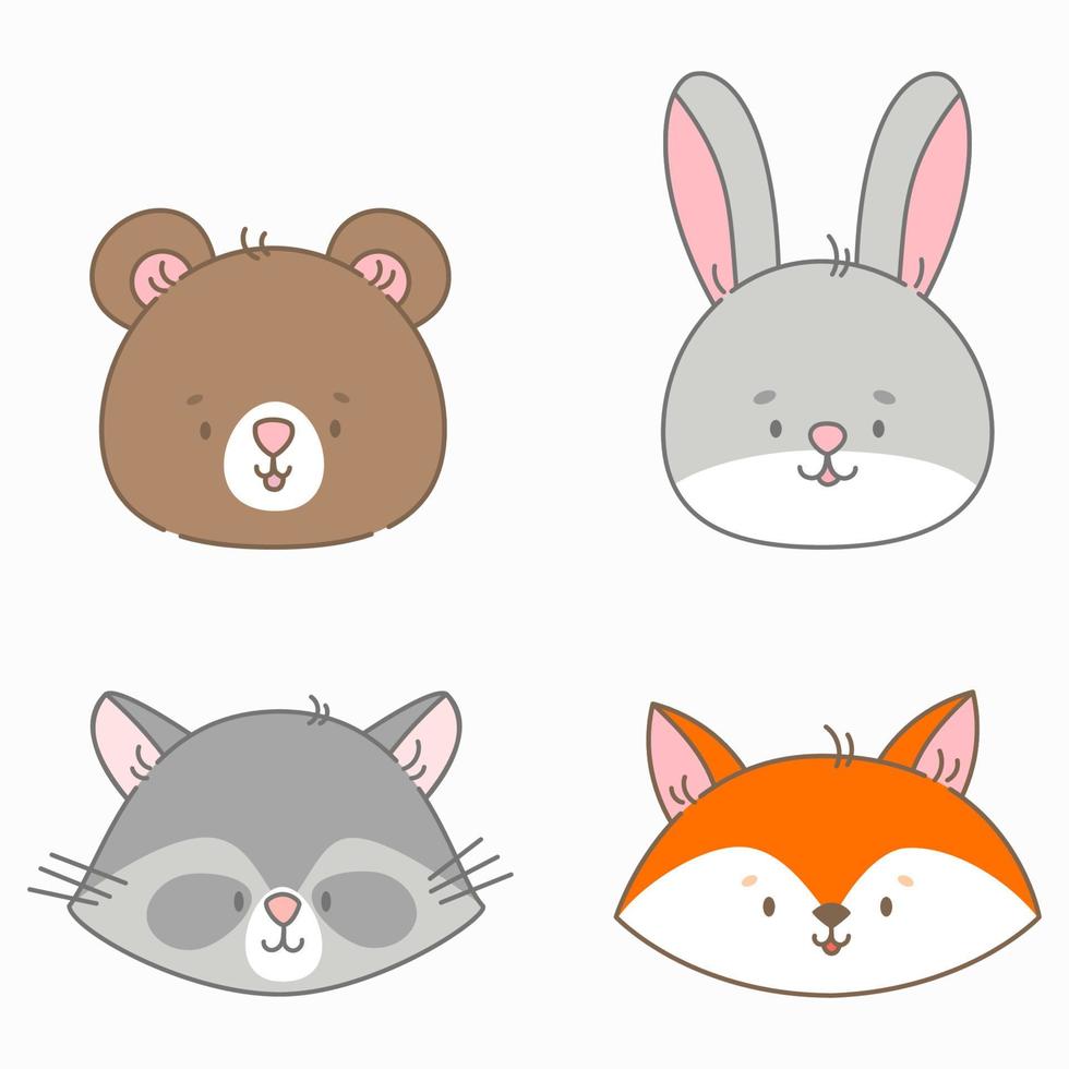 Bär, Kaninchen, Waschbär, Fuchs, Vektorgrafik. süßes tier in flacher kinderzimmerillustration für babys tiercharakter für karten, einladung, förderung, druck auf stoff, kinderkleidungsdesign vektor