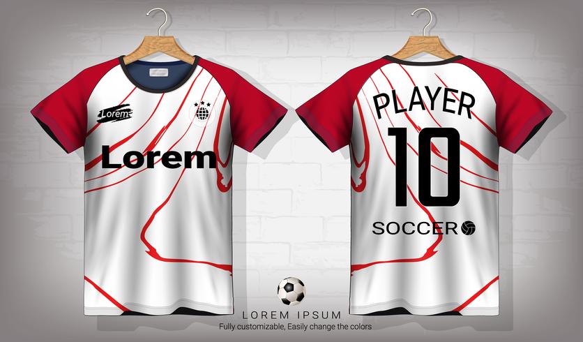 Fotbollströja och t-shirt sportmockupmall, Grafisk design för fotbollsutrustning eller aktiva uniformer. vektor