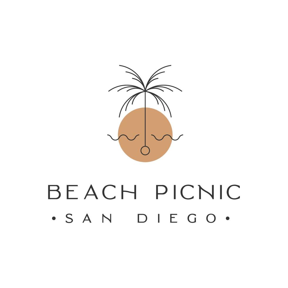 stranden picknick san diego palmträd med solnedgång logotyp design inspiration vektor