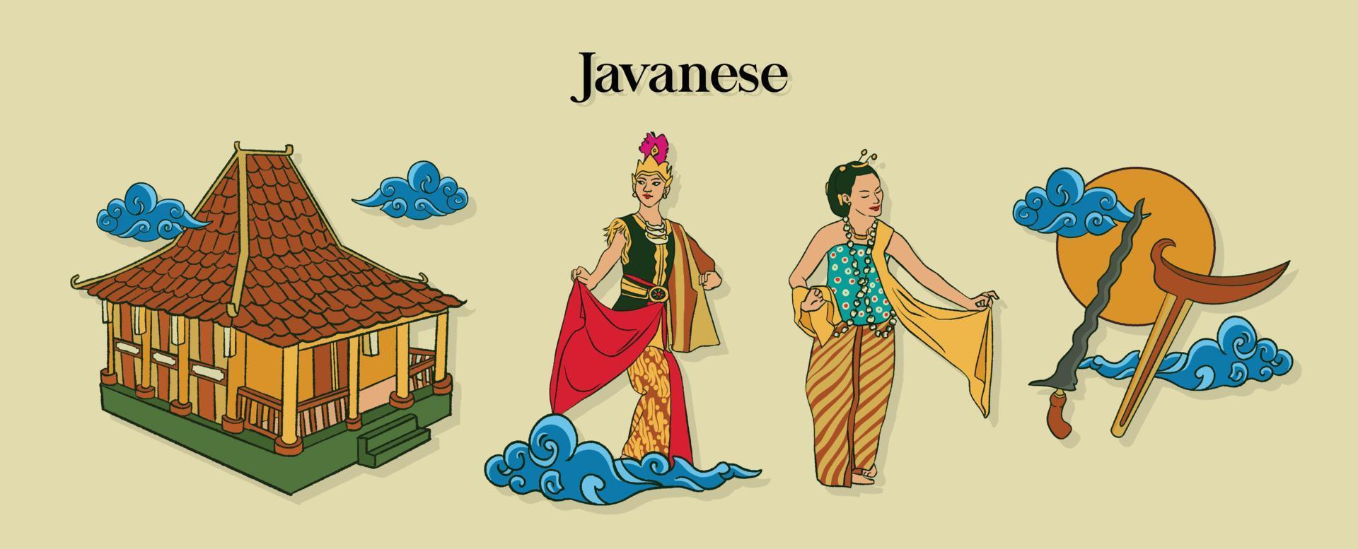 isolierte javanische Tänzerin. hand gezeichneter hintergrund der indonesischen kulturen vektor