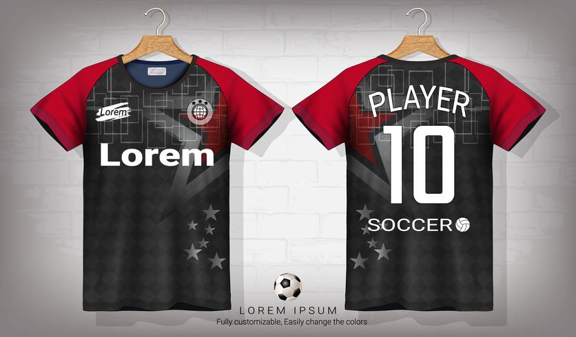 Fotbollströja och t-shirt sportmockupmall, Grafisk design för fotbollsutrustning eller aktiva uniformer. vektor