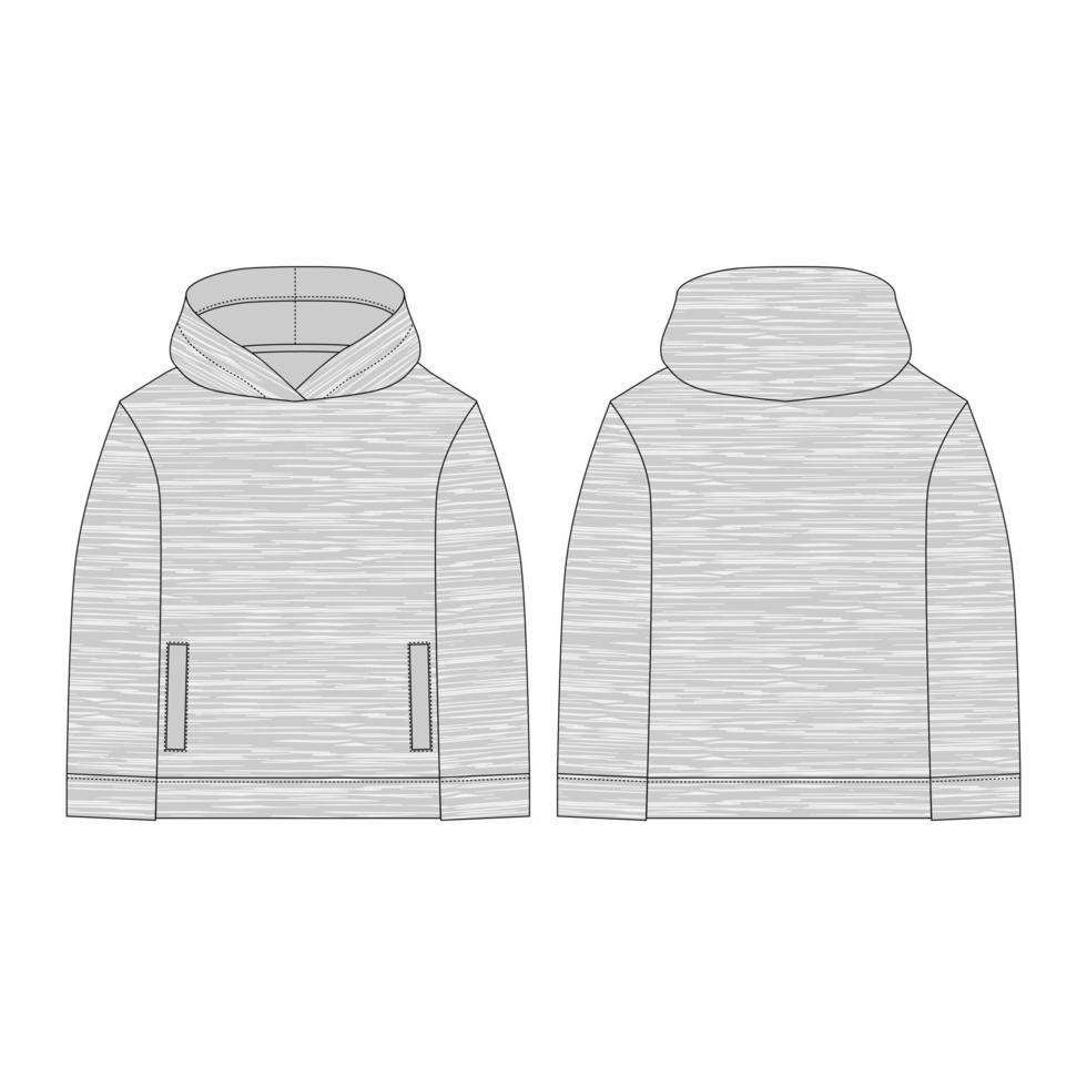 Melange-Stoff-Hoodie auf weißem Hintergrund. technische zeichnung kinderkleidung. technische skizze hoody für männer. technisches Design. Sportbekleidung, einheitliche Kleidung. Vektor-Modeillustration. vektor